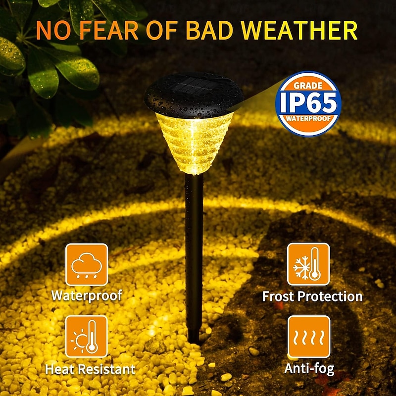 LED Solar Pathway Lights with 2 LEDs IP65 Outdoor Waterproof Auto On/Off Powered Landscape Lighting One Key Switch Warm Light/Color Light Project Beautiful Pattern On The Ground Light The Way for Yard Garden2