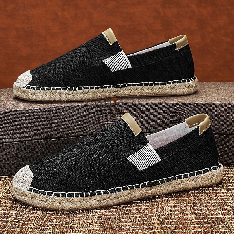 Men's Black Espadrille Slip-On Shoes with Jute Sole - Casual, Comfortable Summer Footwear for Everyday Wear4
