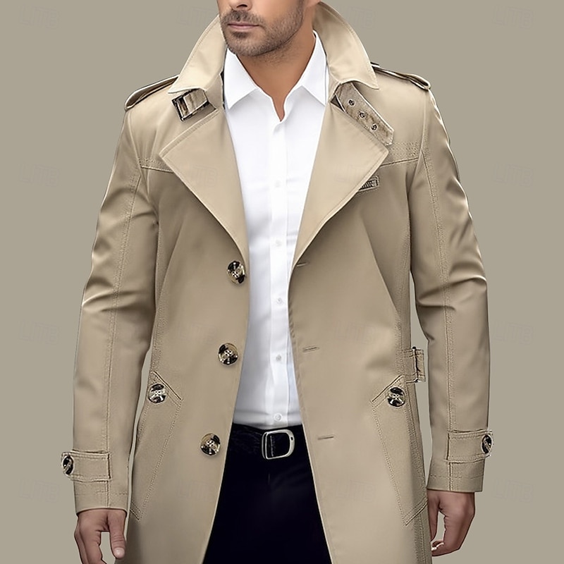 Men's Transition Jacket Trench Coat Outdoor All Seasons Polyester Windbreaker Outerwear Clothing Apparel Streetwear Plain Front Pocket Lapel Single Breasted4