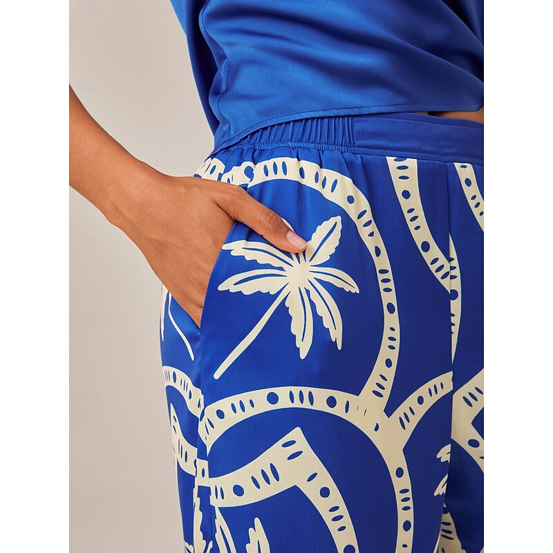 Elastic Waist Geometric Print Wide Leg Pants3