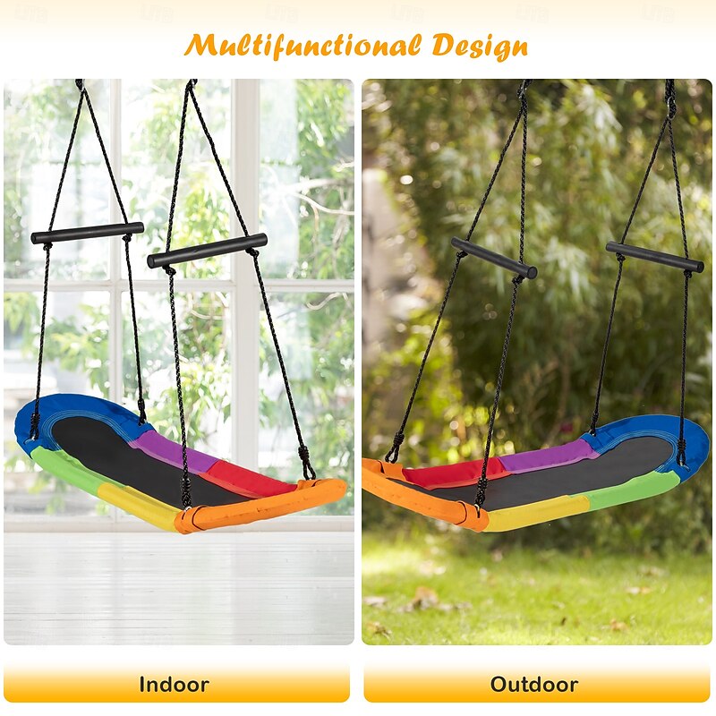 Surfing Tree Swing, Outdoor Platform Swing with Soft Handles and Adjustable Height, Saucer Tree Swing with Stable Metal Frame and Spacious Swingboard3
