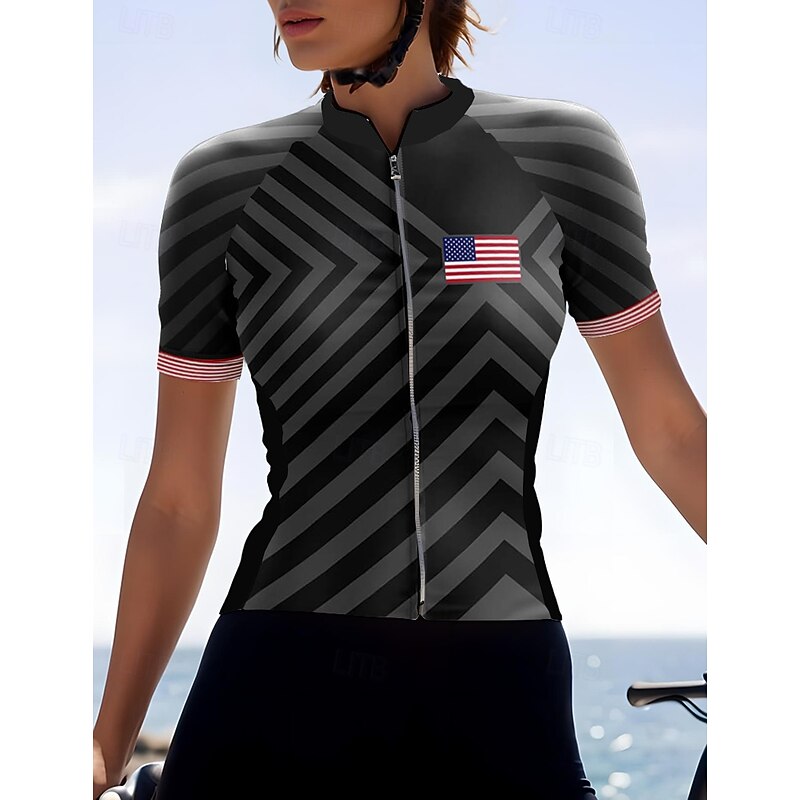 Women's Cycling Jersey Graphic Geometric Geometic Short Sleeve Bike Jersey Top with 3 Rear Pockets Sunscreen UV Resistant Quick Dry Reflective Strips Sports Dark Grey Clothing Apparel3