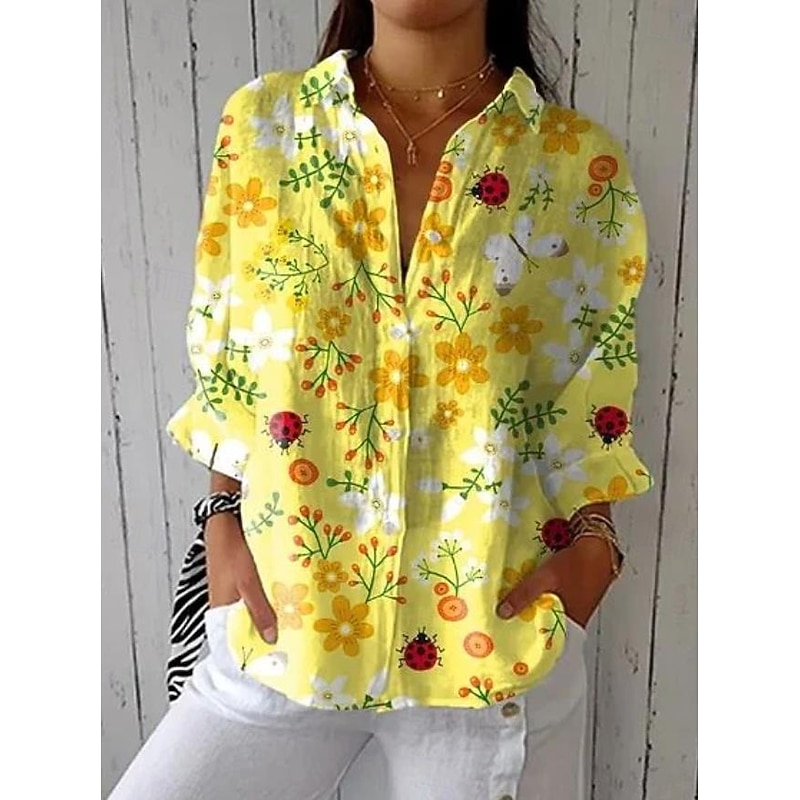 Women's Linen Like Shirt Floral Graphic Stylish Casual Regular Tops Daily Holiday Going out s Yellow Red Blue Green Spring