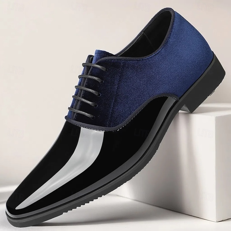 Men's Blue and White Glossy Dress Shoes with Velvet Finish - Elegant, Eye-Catching Footwear for Formal Occasions and Events2