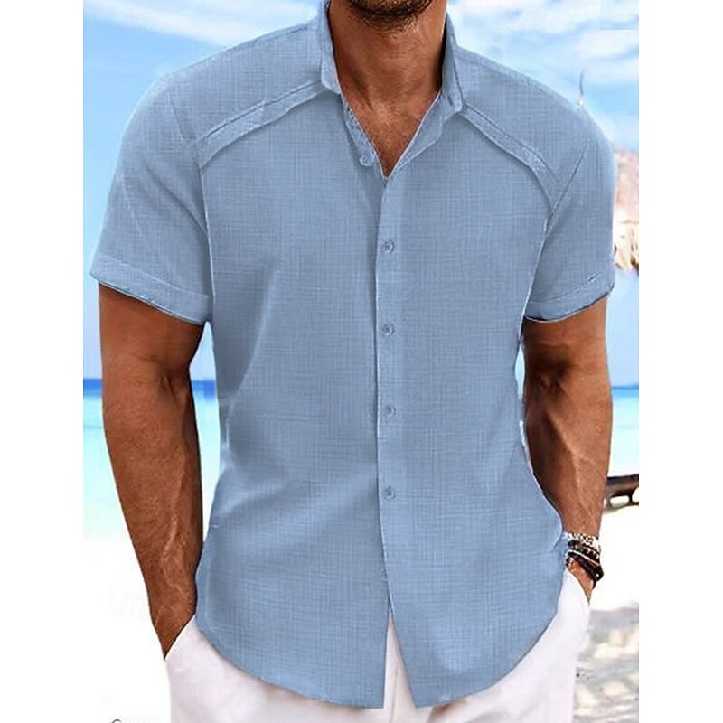 Men's Shirt Summer Shirt Casual Shirt Beach Shirt Button Up Shirt Navy Blue Sky Blue Green Gray Short Sleeve Textured Lapel Vacation Daily Clothing Apparel Fashion Casual4