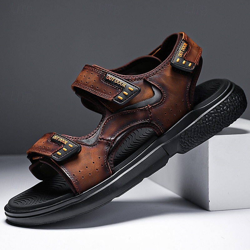 Men's Brown Faux Leather and Mesh Sport Sandals with Dual Buckle Straps – Durable Outdoor Sandals for Hiking, Beach or Vacation Wear 2025 - $42.99