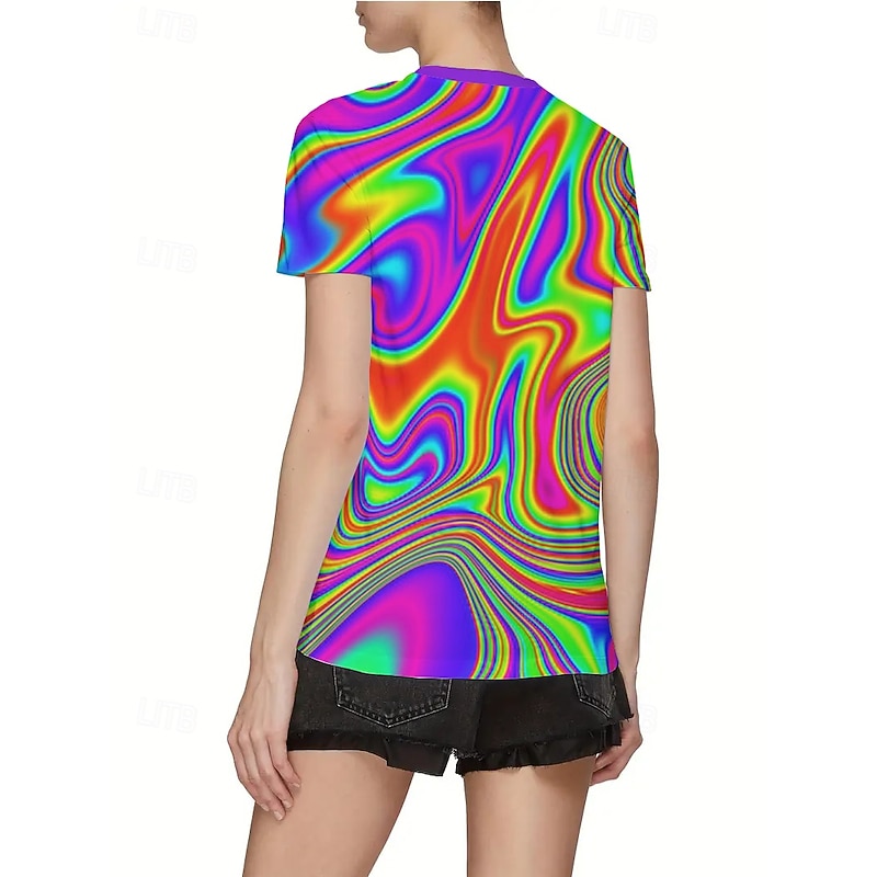 Women's T Shirt Summer Tops Graphic 3D Classic Casual Short Sleeve Crew Neck Crop Tops Daily Weekend Print Rainbow Summer Spring Fall2