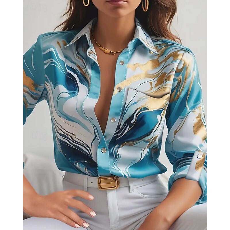Women's Shirt Blouse Flower Modern Casual Long Sleeve Shirt Collar Regular Tops Daily Holiday Print Blue Orange Rose Pink Summer2