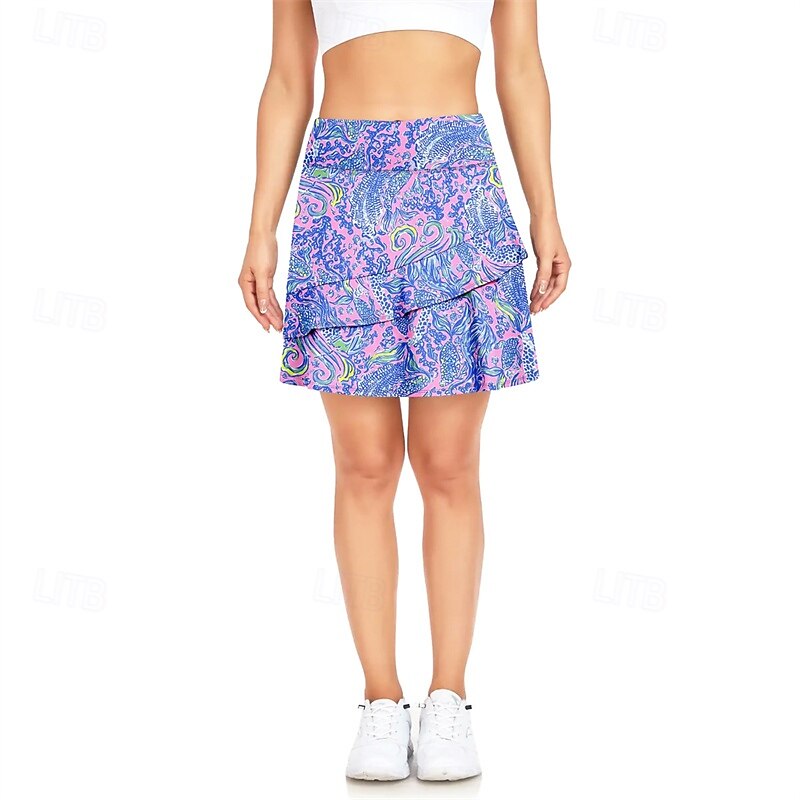 Women's Plants Tennis Skirts Tennis Skirts with Shorts Ruffle Layered Wide Waistband Quick Dry Breathable Tennis Golf Pickleball Purple Tennis Clothing3