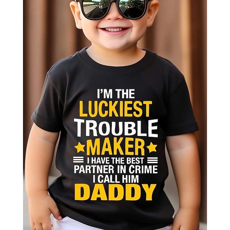 100% Cotton Kids Boys Black Letters T shirt Tops Crew Neck Short Sleeve Vacation Casual Daily Wear Fashion Sport Print Summer