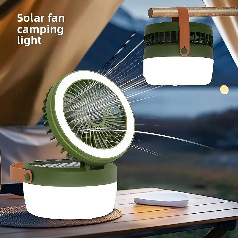 1 Pc Outdoor Solar Camping Light Folding Fan Light Camping Tent Lighting Brightness Wind Speed Adjustable Type-C Powered Portable Lantern