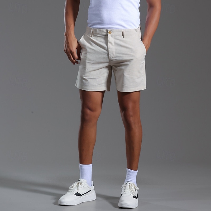 Men's Shorts Linen Shorts Summer Shorts Beach Shorts Pocket Plain Comfort Breathable Short Vacation Holiday Beach Hawaiian Boho Black Brown