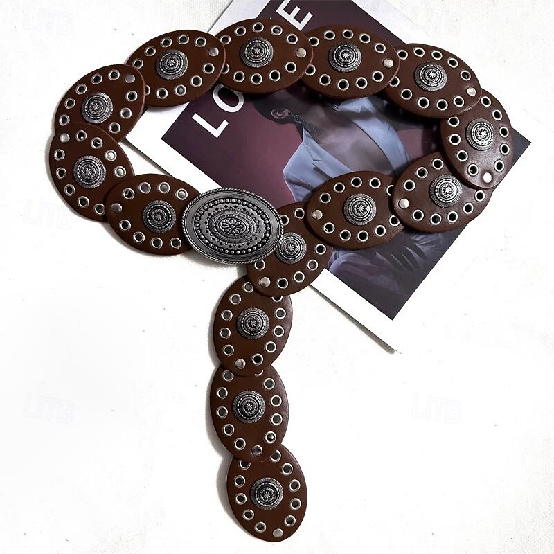 Women's Belt PU Black Brown Khaki Waist Belt Outdoor Weekend Floral3