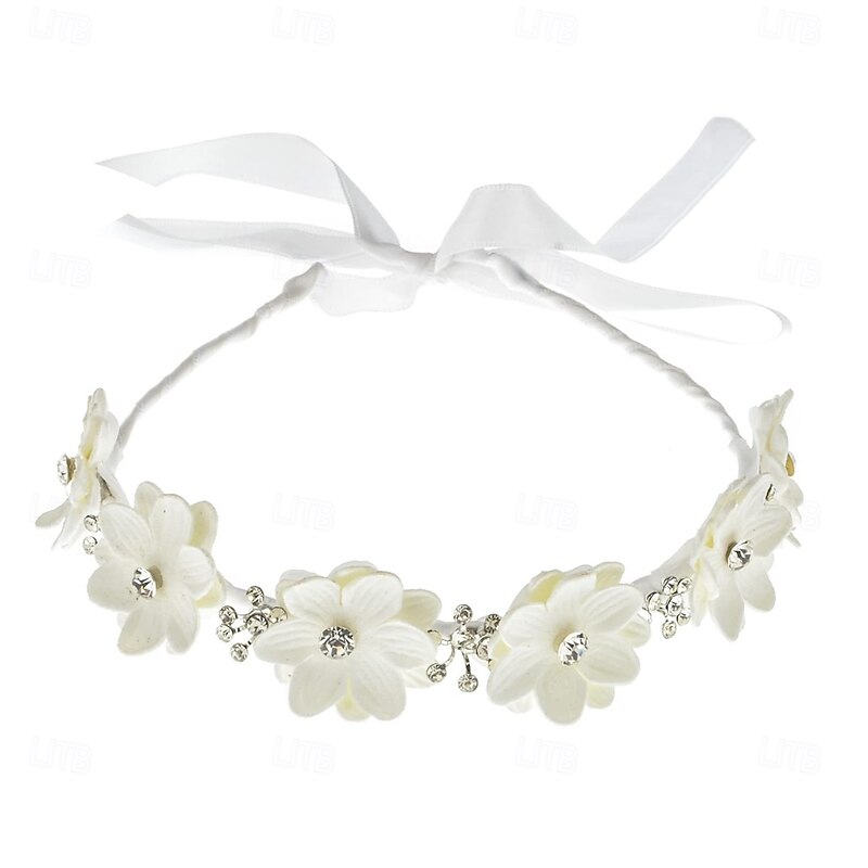 Flower Girl Headpiece Princess Wedding Headband Girls First Communion White Floral Wreath Hair Accessory