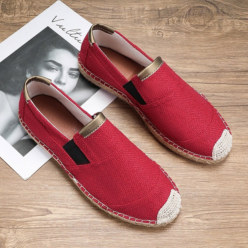 Men's Red Espadrille Slip-On Shoes with Jute Sole - Comfortable and Fashionable Summer Shoes for Everyday Use3