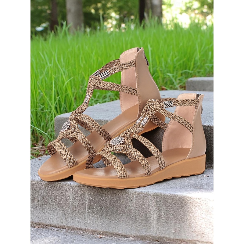 Women's Braided Sandals with Gemstone Accents – Stylish Boho Sandals for Summer, Beach, and Casual Outings4