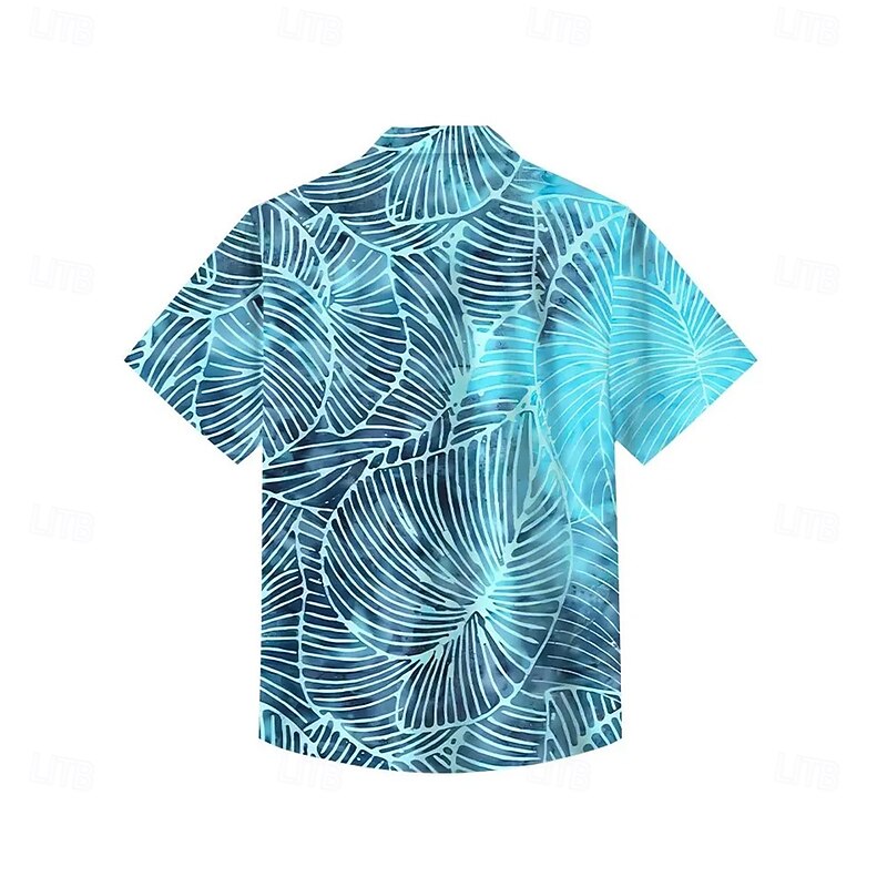 Men's Palm Leaf Tropical Plants Summer Hawaiian Shirt Button Up Shirt Aloha Shirt Short Sleeve Hawaiian Holiday Beach Wear Summer Spring Turndown 3D Print Collared Shirts Front One Pocket Blue2