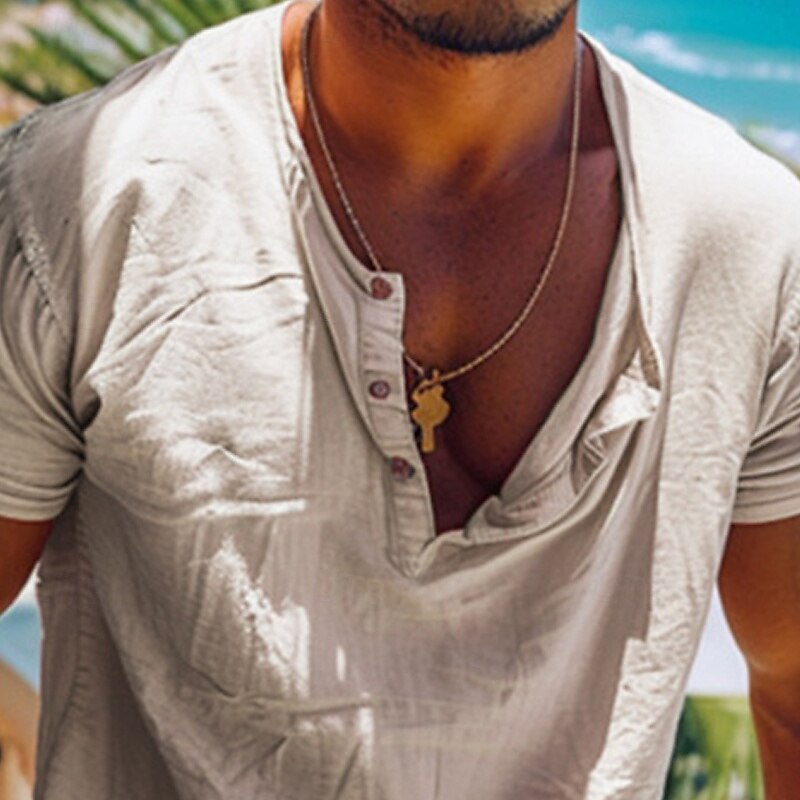 Men's T Shirt Henley Shirt Tee Short Sleeve Shirt Short Sleeve Henley Summer Plain Fashion Designer Basic Plain Vacation Street Going out Almond Top Tee for Men2