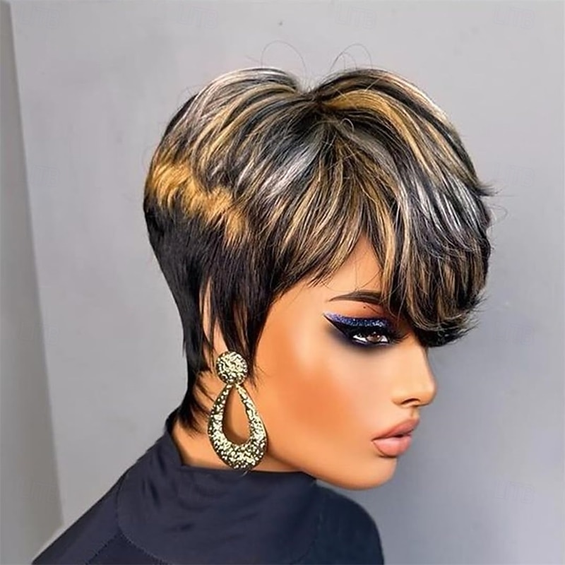 Pixie Cut Wigs For Black Women Synthetic Wig Short Layered Pixie Wigs With Bangs for Daily Use