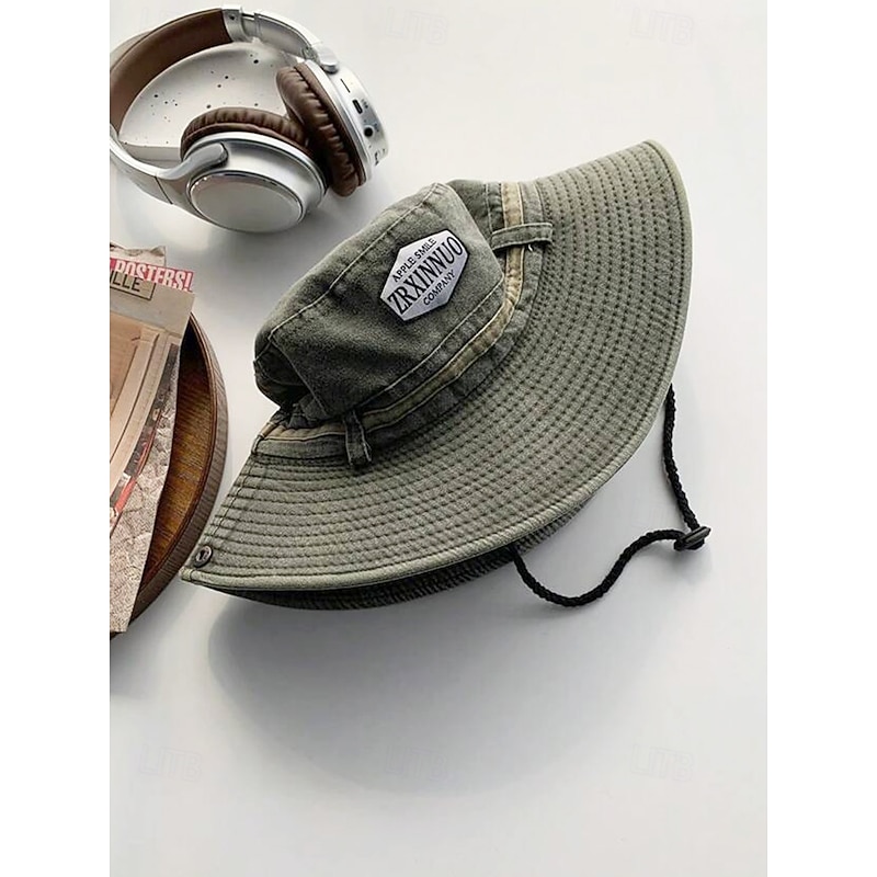 Men's outdoor fishing hat with adjustable chin strap, Cotton canvas fabric, Classic roll-up wide brim, Suitable for summer activities, Hiking and traveling3