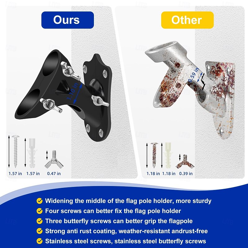 Flag Pole Holder for Outside House, Outdoor Flag Holder, Metal Flag Pole Bracket, Aluminum Alloy Flag Mount, Heavy Duty Flagpole Mounting Bracket, Dual Position Flag Pole Mount, 1 Inch3