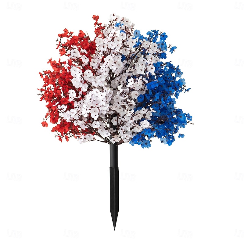 Patriotic Artificial Flower Stakes, 4th of July Red White Blue Gypsophila with Flags and Ground Picks, Memorial Day Grave and Yard Decorations for Veterans Day, Independence Day Decor