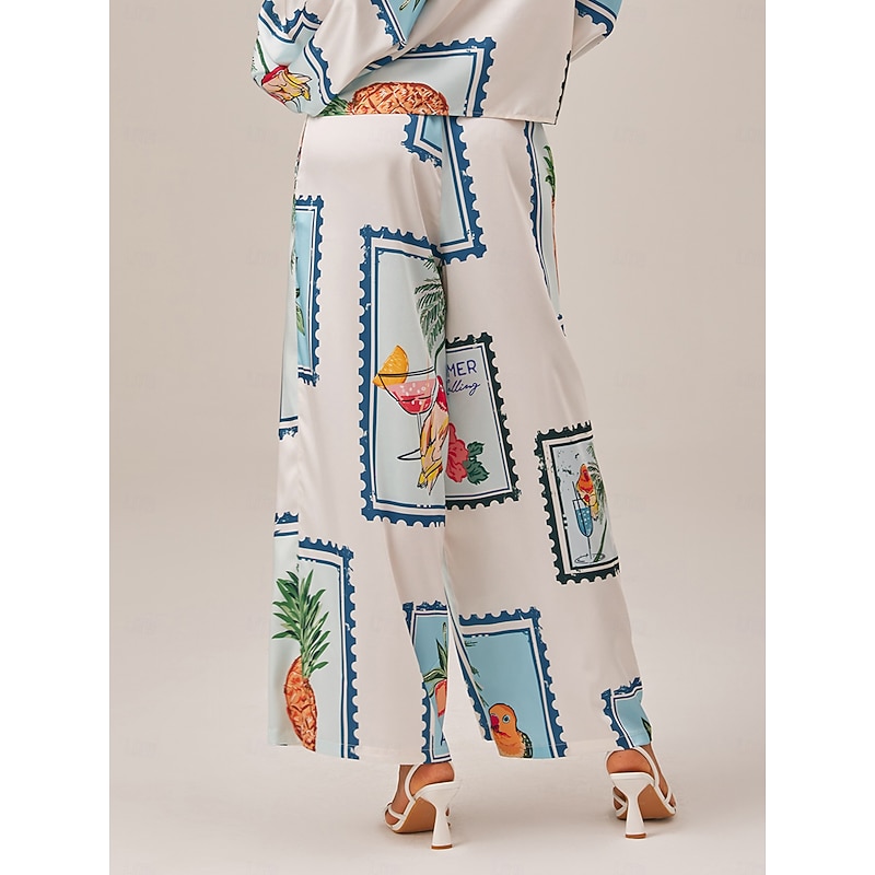 Seamless Pattern Print Elastic Waist Wide Leg Trousers2