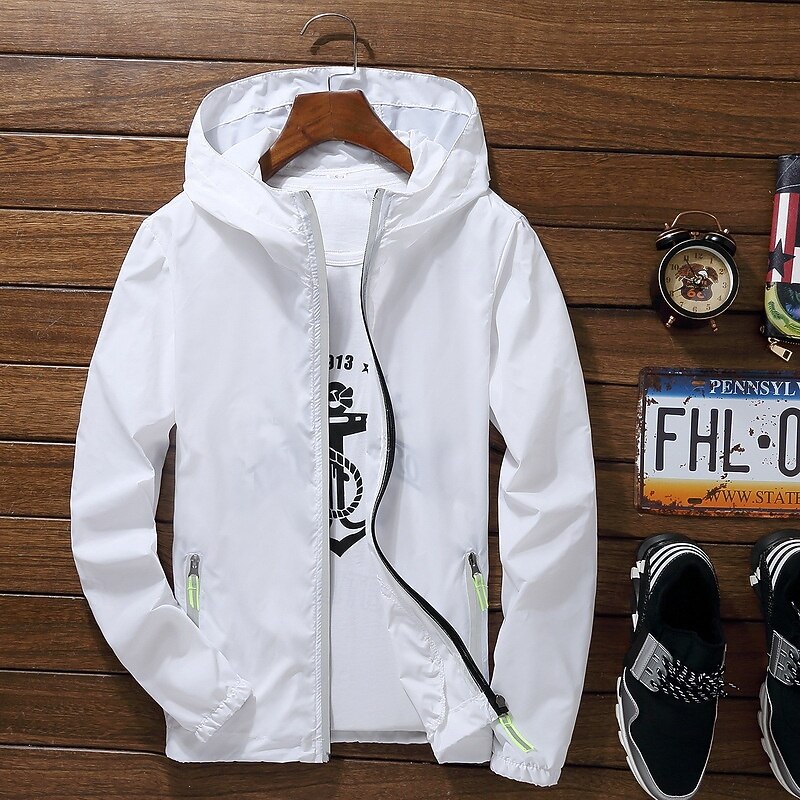 Men's Lightweight Jacket Outdoor Jacket Summer Jacket Vacation Daily Sunscreen Quick Dry Pocket Summer Spring Plain Fashion Classic Hooded Regular White Red Gray Jacket3