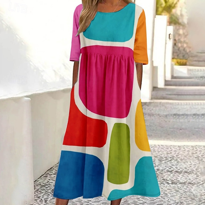 Women's Midi Dress Floral Dress Print Dress Classic Modern Outdoor Daily Holiday Regular Fit Flower Short Sleeve Crew Neck Pink Red Blue Fall3