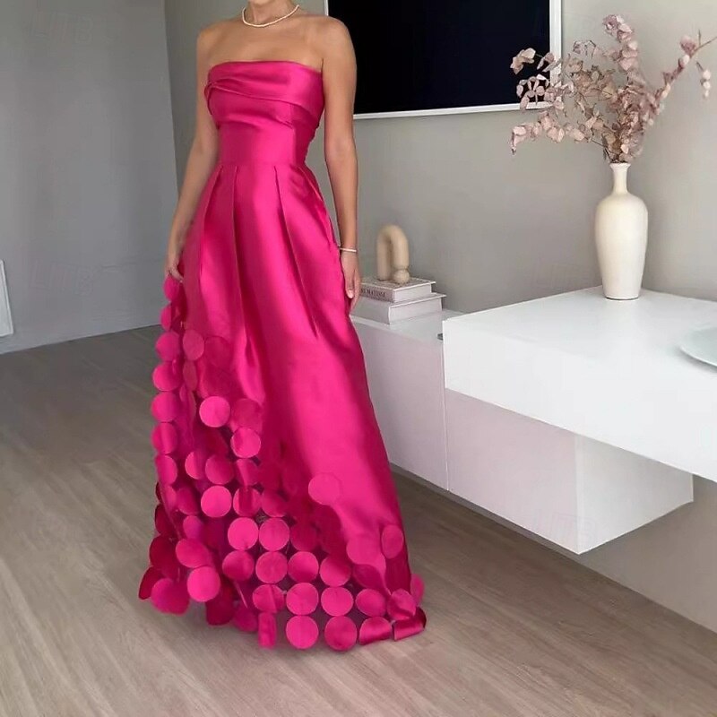 Women's Long Dress Maxi Dress Prom Dress Party Dress Satin Dress Fashion Outdoor Party Holiday Regular Fit Plain Sleeveless Strapless Rose Red Summer4