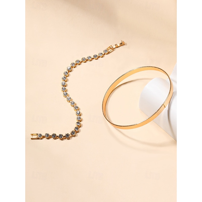 Women's Gold-Tone Crystal Bracelet Set – Elegant Stacking Bangles for Parties, Dates and Daily Wear4