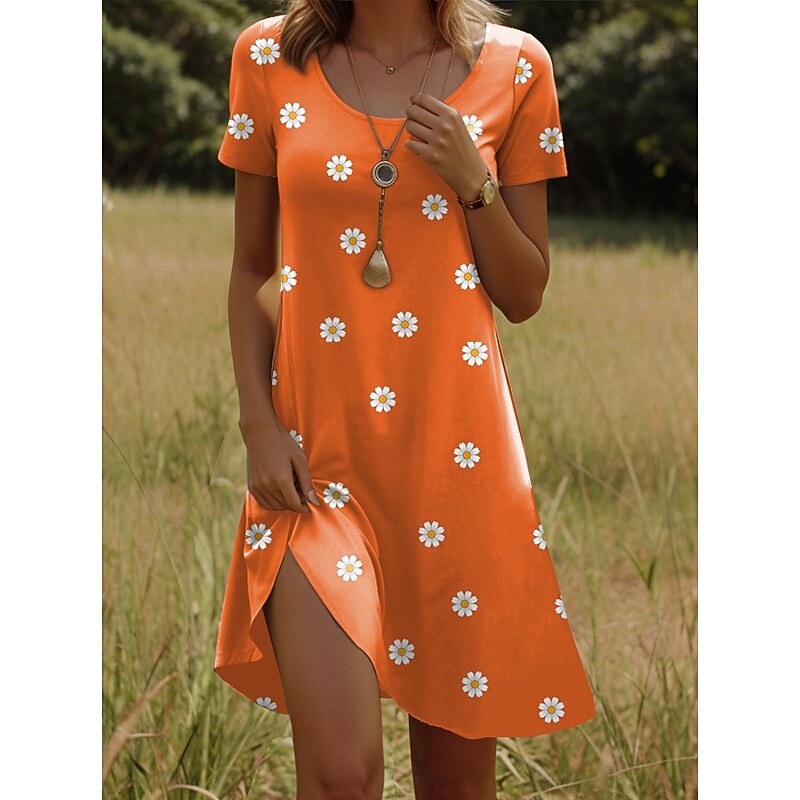 Women's Mini Dress T Shirt Dress Tee Dress A Line Dress Summer Dress Casual Holiday Beach Regular Fit Floral Graphic Short Sleeve Crew Neck Red Light Brown Blue Orange Summer Spring2