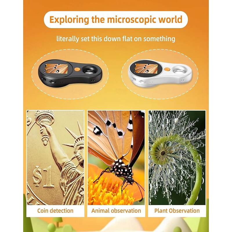 Digital Microscope Handheld 2.0 inch IPS Color Screen,Portable Digital Magnifying Glass 500x,Marco Microscope for Kids,Built-in 8LED Lights,USB Compatible with PC Windows, Mac OS4