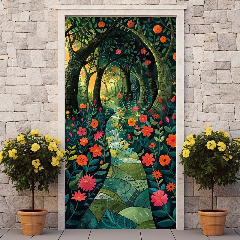 Forest Flowers Door Decorations Door Covers Door Tapestry Door Curtain Decoration Backdrop Indoor/Outdoor Door Banner for Front Door Farmhouse3