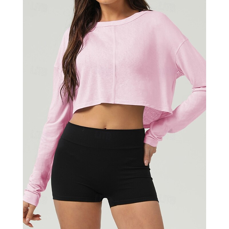 Women's Solid Colored Tennis Top Long Sleeve Cut Out Quick Dry Breathable Tennis Golf Jogging Round Neck White Pink Dark Gray Cotton Tennis Clothing2