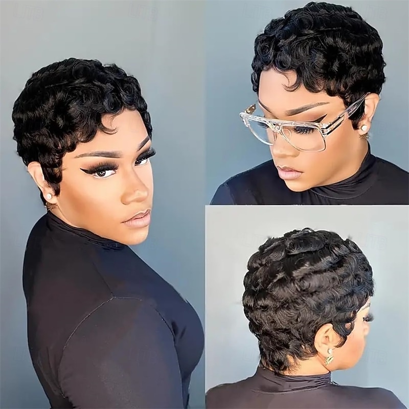 Short Pixie Wigs for Black Women Short Synthetic Wig For Black Women Natural Wavy Black Pixie Cut Wig Short Curly Layered Pixie Wig3
