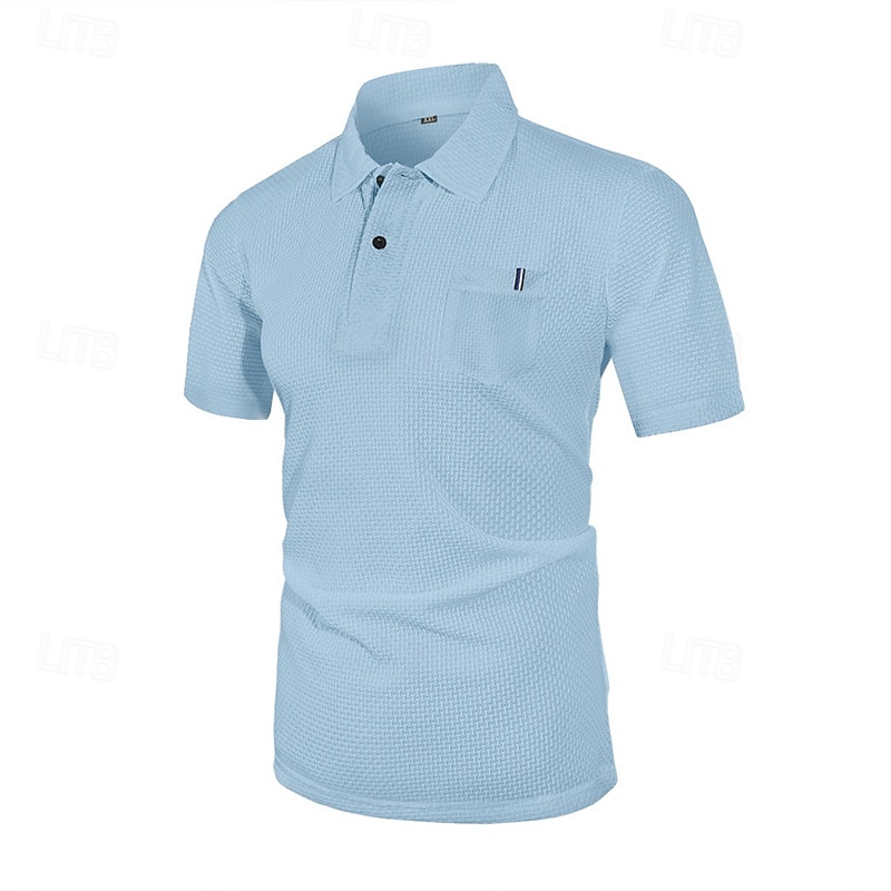 Men's Golf Shirt Golf Polos Shirts Casual Sports Lapel Short Sleeve Basic Comfortable Plain Buttons Jacquard Summer Regular Fit Black White Navy Blue Blue sky blue Dark Gray Golf Shirt3