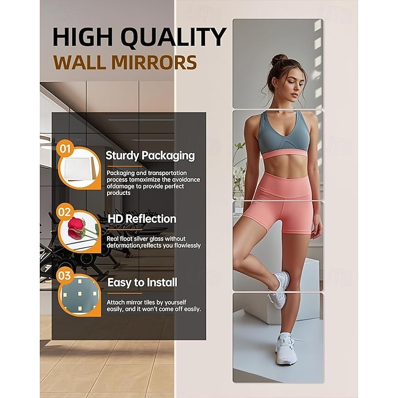 4 Pack Glass Wall Mirror Tiles 12" x 12" Frameless Full Length Mirror Wall Mounted Full Body Mirrors for Bedroom Home Gym Door Bathroom2