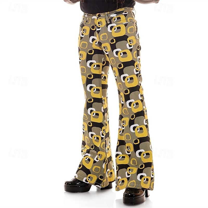 Retro Vintage 1970s Groovy Bell Bottom Pants Flared Trousers Disco mid rise Psychedelic Fancy Dress Men's Halloween Carnival Vacation Music Festival Festival Adults' Pants4