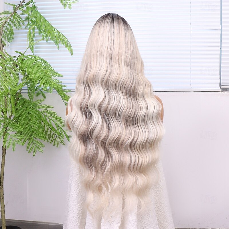 Synthetic Lace Wig Curly Style 28 inch Gray Middle Part U Part Wig Women's Wig Silver grey4