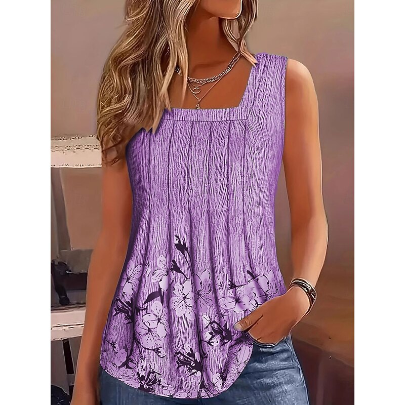 Women's Camisole Tank Top Floral Graphic Vintage Stylish Casual Sleeveless U Neck Regular Tops Daily Print Pink Purple Green Gray Summer3