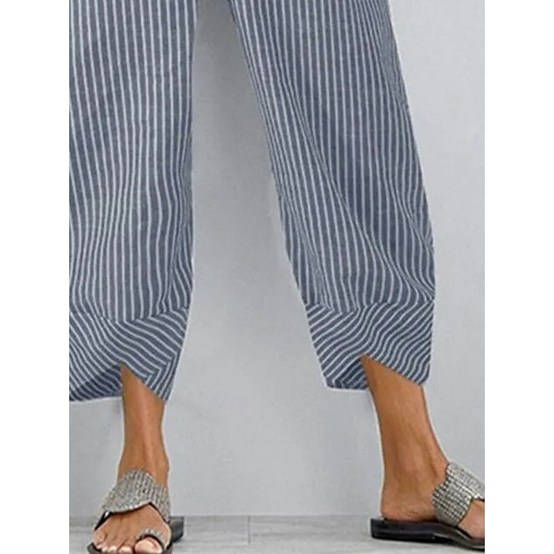 Women's Chinos Baggy Pants Beach Shorts Vacation Vintage Ethnic Style Ankle-Length High Waist Graphic Striped Drawstring Patchwork Wide Leg Soft Breathable Micro-elastic Vacation Street Causal3