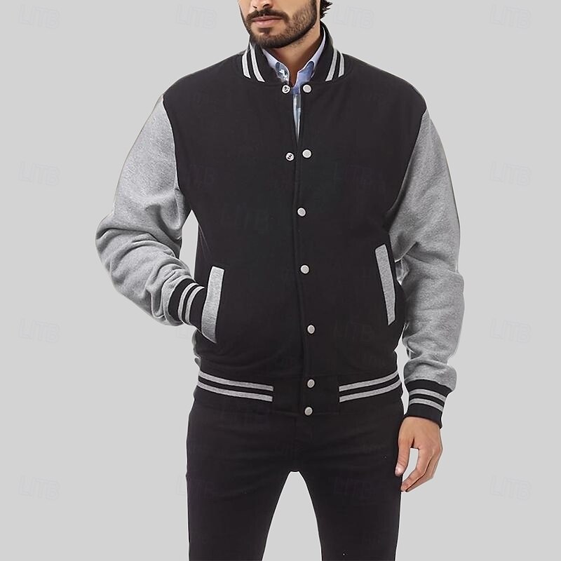 Men's Transition Jacket Varsity Jacket Baseball Physical Therapy Basic All Seasons Classic School Uniforms Regular Black Navy Blue Royal Blue Light Grey Jacket