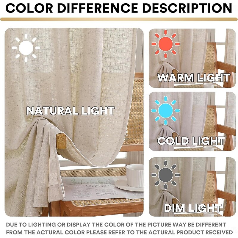 Faux Linen Curtains with Valance Farmhouse Privacy Window Curtain for Living Room Bedroom Ring/Rod Pocket Light Filtering Curtain Drapes 1 Panel 6