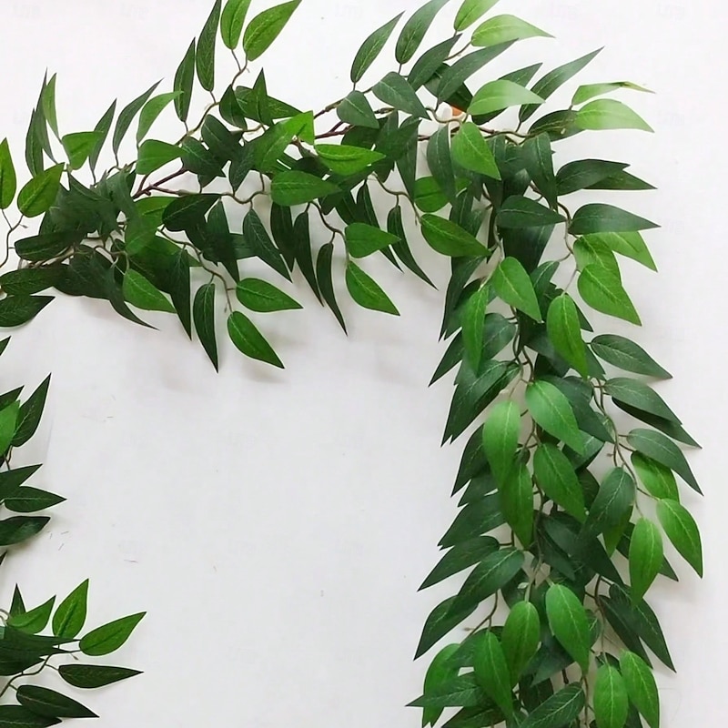 Artificial Willow Leaf Garland,2m Green Hanging Vines Wall Decor, Faux Leaf Wall Hanging for Wedding Backdrop, Party and Home Decoration2