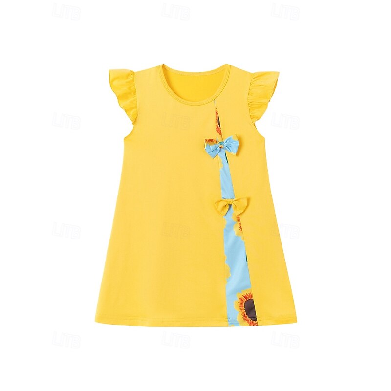 Kids Girls' Dress Color Block Sleeveless Outdoor Patchwork Adorable Basic Cotton Knee-length Casual Dress Summer 4 years+ Yellow2
