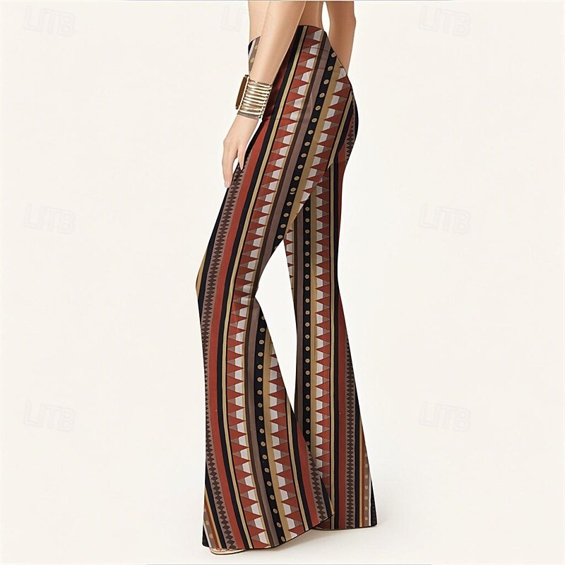 Retro Vintage Boho 1970s Bell Bottoms Pants Flare Leggings Flared Trousers Hippie Disco High Waist Tribal Fancy Dress Women's Halloween Carnival Vacation Music Festival Festival Adults' Pants3