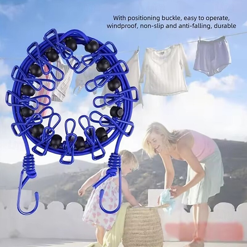 Outdoor Camping Non-slip stretch clothesline With 12Clips Travel Stretchy Clothesline Sock Line Hanging Laundry Drying Rope3