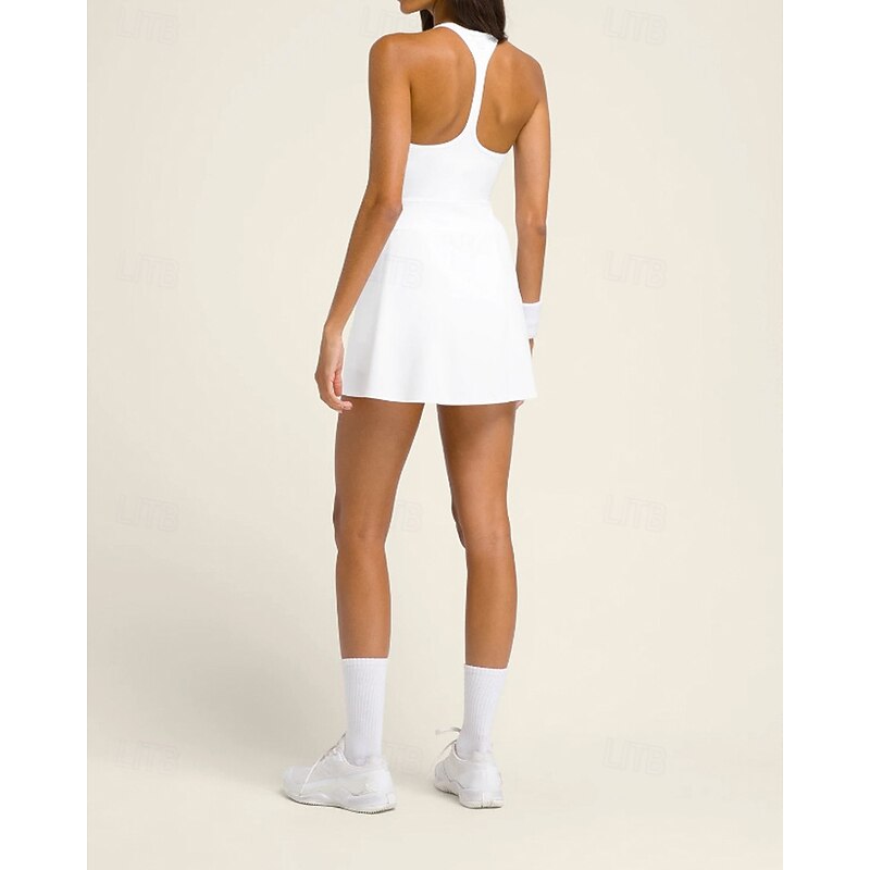 Women's Patchwork Tennis Dress Sleeveless Contrast Binding Split Breathable Tennis Pickleball Running Round Neck Dress Black White Blue Tennis Clothing2