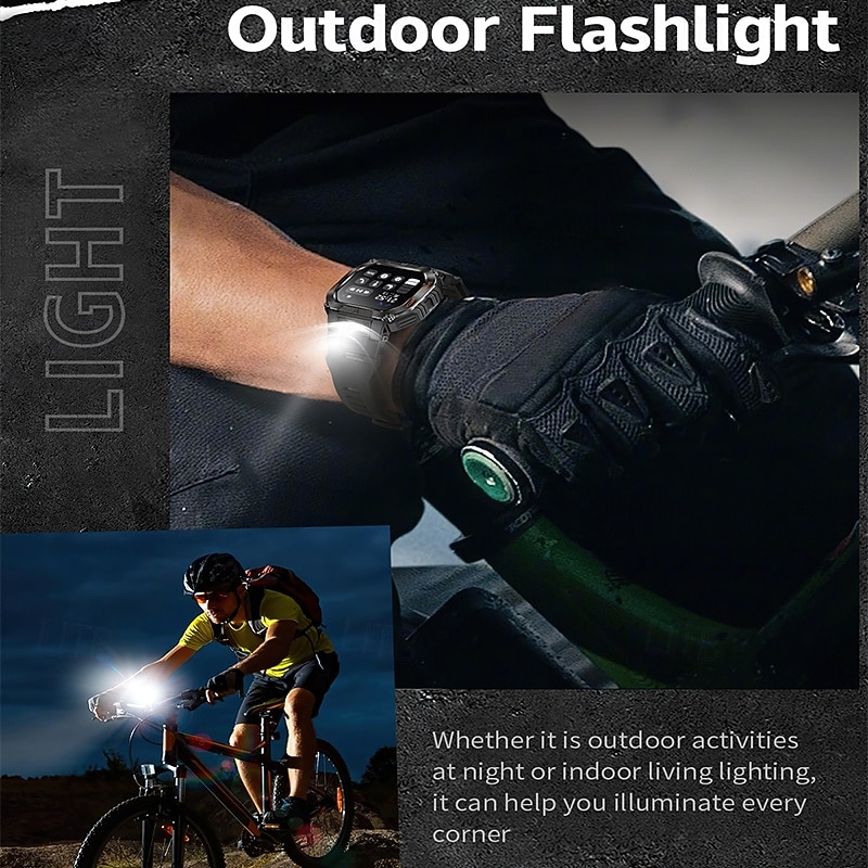 Imosi Smartwatch Outdoor Military Watch with LED Flashlight, Bluetooth Call, 1.75" HD Screen, 30M Waterproof, 100+ Sport Modes, 480mAh Battery, Message Reminder for Men and Women3